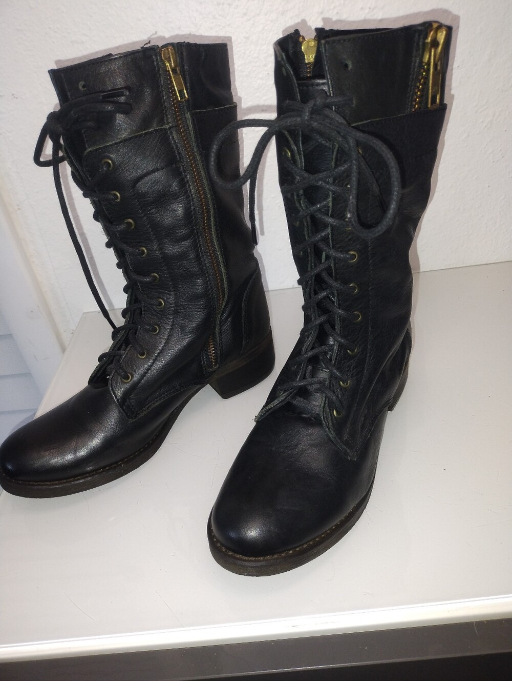 Steve Madden Barney Black Leather Boots. Womens Size 7.5